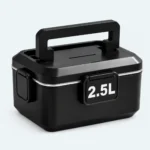 Grande lunch box chauffante 2,5 L noire, fermée avec sa poignée de transport