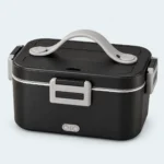 Boîte repas chauffante noire de 1,8 L en inox 304 avec poignée et attaches grises