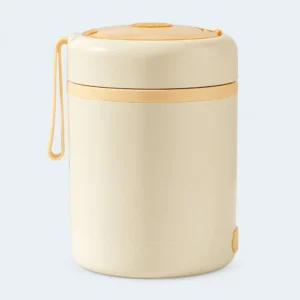 Lunch box électrique chauffante USB-C crème, pot inox 304 de 0,6 L fermé avec sa dragonne