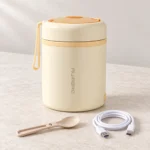 Lunch box électrique chauffante USB-C crème 0,6 L avec cuillère pliable et câble USB-C