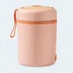Lunch box électrique chauffante USB-C rose, pot inox 304 de 0,6 L fermé avec sa dragonne orange