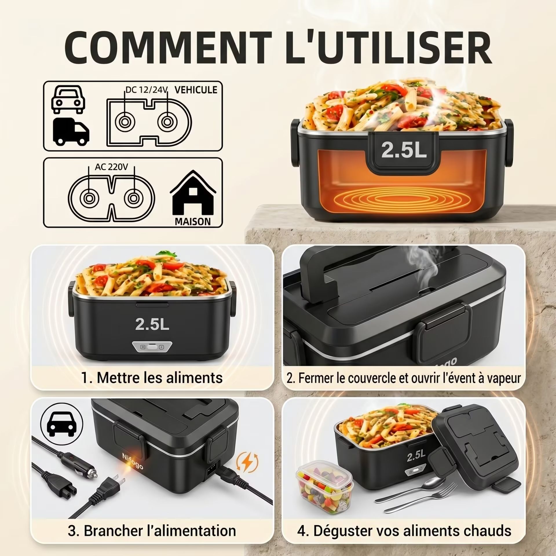 Grande lunch box chauffante – 220V, format familial – Image 4