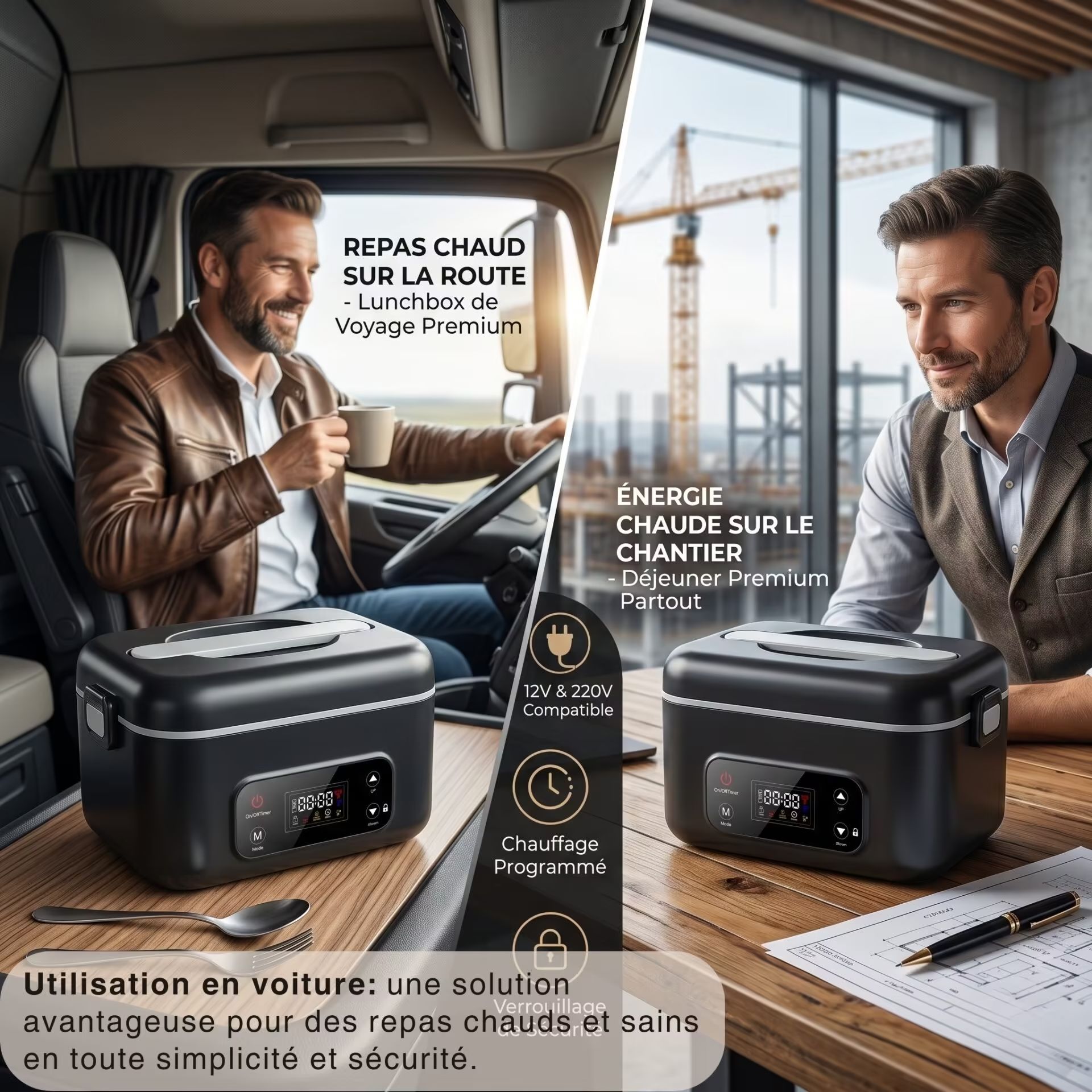 Lunch box chauffante batterie - 1 L inox repas nomade – Image 4