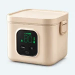 Lunch box électrique rechargeable beige avec écran LED tactile, boutons de commande et port USB-C