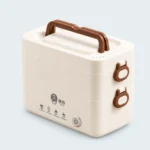 Lunch box chauffante blanche de 1,2 L avec poignée marron
