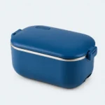 Lunch box chauffante inox 304 1 L bleue, fermée par ses clips