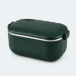 Lunch box chauffante verte de 1 L avec cuve en inox 304, couvercle et clips latéraux