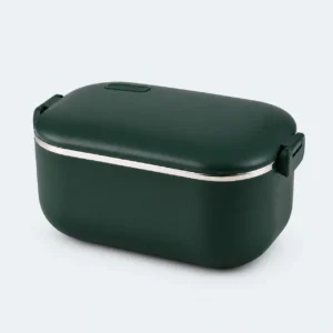 Lunch box chauffante verte de 1 L avec cuve en inox 304, couvercle et clips latéraux