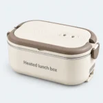 Lunch box chauffante kaki fermée avec couvercle et fermetures latérales