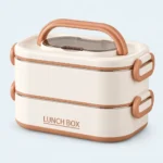 Lunch box inox isotherme blanc ivoire 2 étages avec poignée