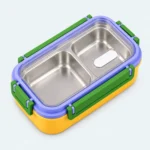 Lunch box isotherme inox 2 compartiments jaune avec couvercle étanche