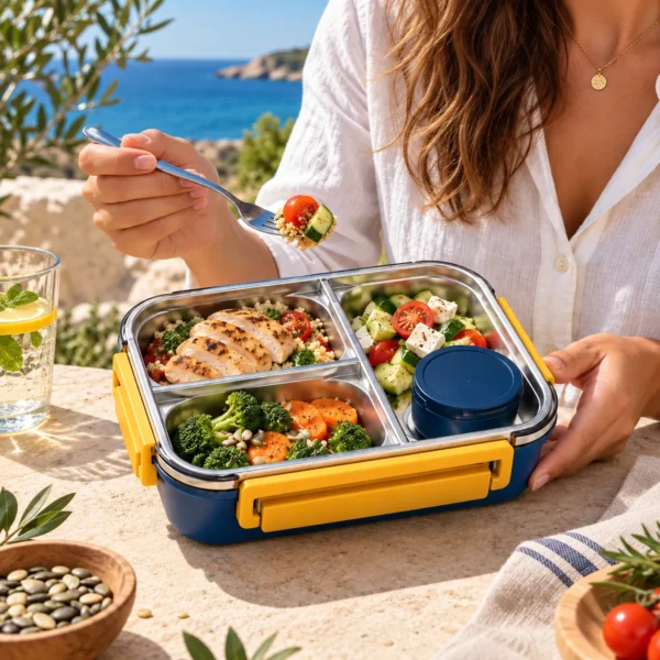 Lunch box inox isotherme 850 ml avec 3 compartiments
