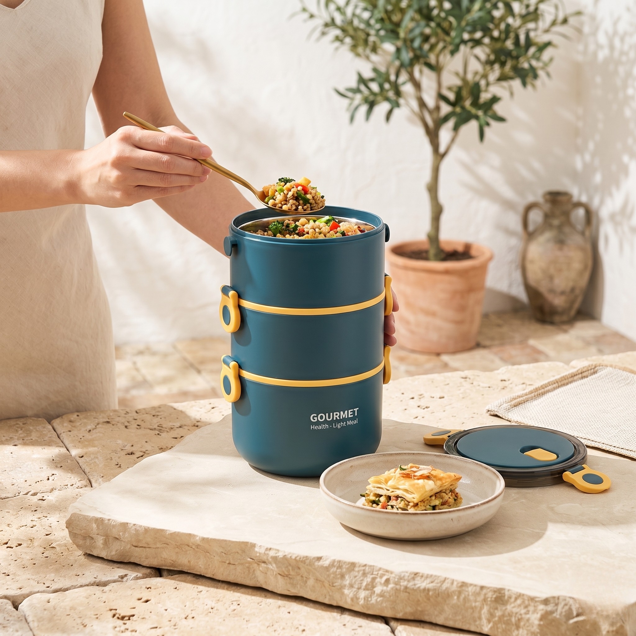contenant alimentaire bleu