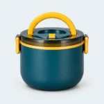 Lunch box inox ronde bleue 1 étage, 1000 ml, poignée et clips jaunes