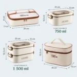 Dimensions des lunch box inox isotherme 750 ml et 1500 ml avec leur sac