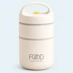 Boîte repas isotherme inox 2 étages blanc cassé