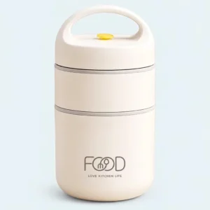 Boîte repas isotherme inox 2 étages blanc cassé