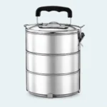 Lunch box inox grande capacité 3 étages avec poignée