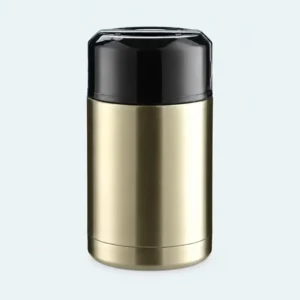 Pot isotherme inox doré à couvercle noir, vue de face