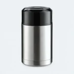 Pot isotherme inox argent à couvercle noir, vue de face