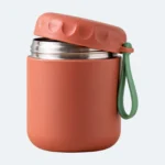 Lunch box bébé pot isotherme rose, intérieur inox, couvercle à vis et dragonne