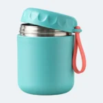 Lunch box bébé pot isotherme vert, intérieur inox, couvercle à vis et dragonne