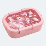Lunch box enfant compartiment dessin animé 1000 ml rose, couvercle transparent illustré