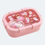 Lunch box enfant compartiment dessin animé 1350 ml rose, couvercle transparent illustré