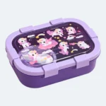 Lunch box enfant compartiment dessin animé 1350 ml violette, couvercle transparent illustré