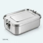 Lunch box inox 304 de 1200 ml fermée par ses clips latéraux, contenance 1200 ml indiquée