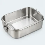 Lunch box inox 304 de 1200 ml argent, version 1 compartiment, avec ses dimensions 18,8 × 14,2 × 6,4 cm