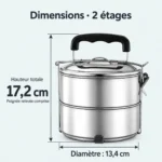 Dimensions de la lunch box inox grande capacité 2 étages