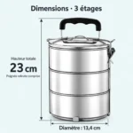 Dimensions de la lunch box inox grande capacité 3 étages