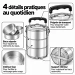 Planche technique de la lunch box inox grande capacité avec poignée