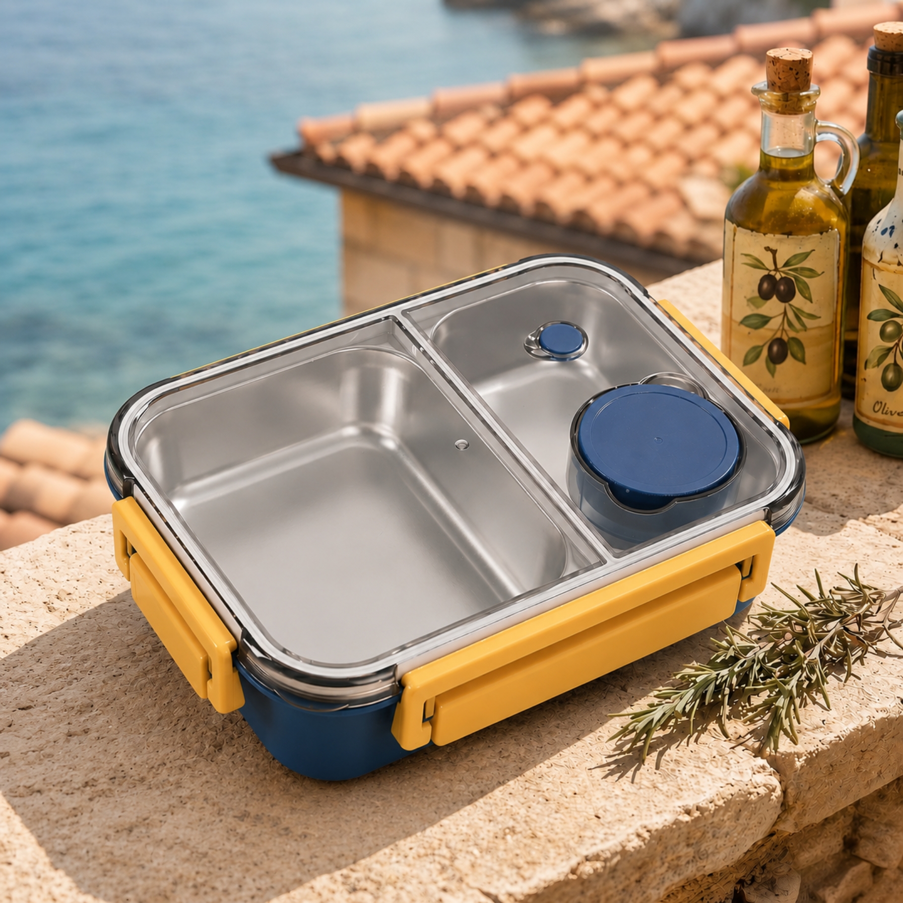 Lunch box inox isotherme - 850 ml Compartimentée Bleu – Image 6