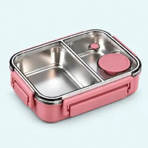 Lunch box inox isotherme 850 ml 2 compartiments rose, avec pot à sauce