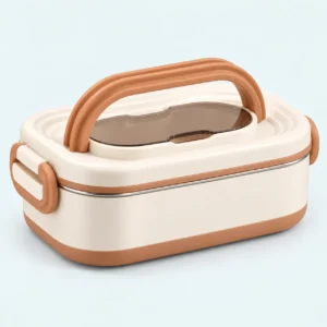 Lunch box inox isotherme blanc crème et cuivre 750 ml, 1 étage, avec poignée