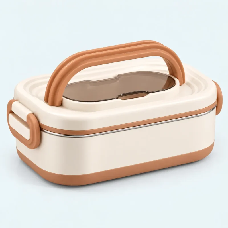 Lunch box inox isotherme blanc crème et cuivre 750 ml, 1 étage, avec poignée