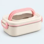 Lunch box inox isotherme blanc crème et rose 750 ml, 1 étage, avec poignée