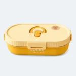 Lunch box enfant ovale 850 ml jaune, bac inox, clips et poignée rabattable
