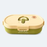 Lunch box enfant ovale 850 ml verte, bac inox, clips et poignée rabattable