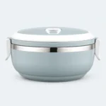 Lunch box ronde 1 étage bleu ciel avec couvercle à clips blancs