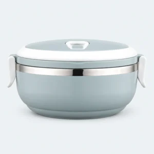Lunch box ronde 1 étage bleu ciel avec couvercle à clips blancs