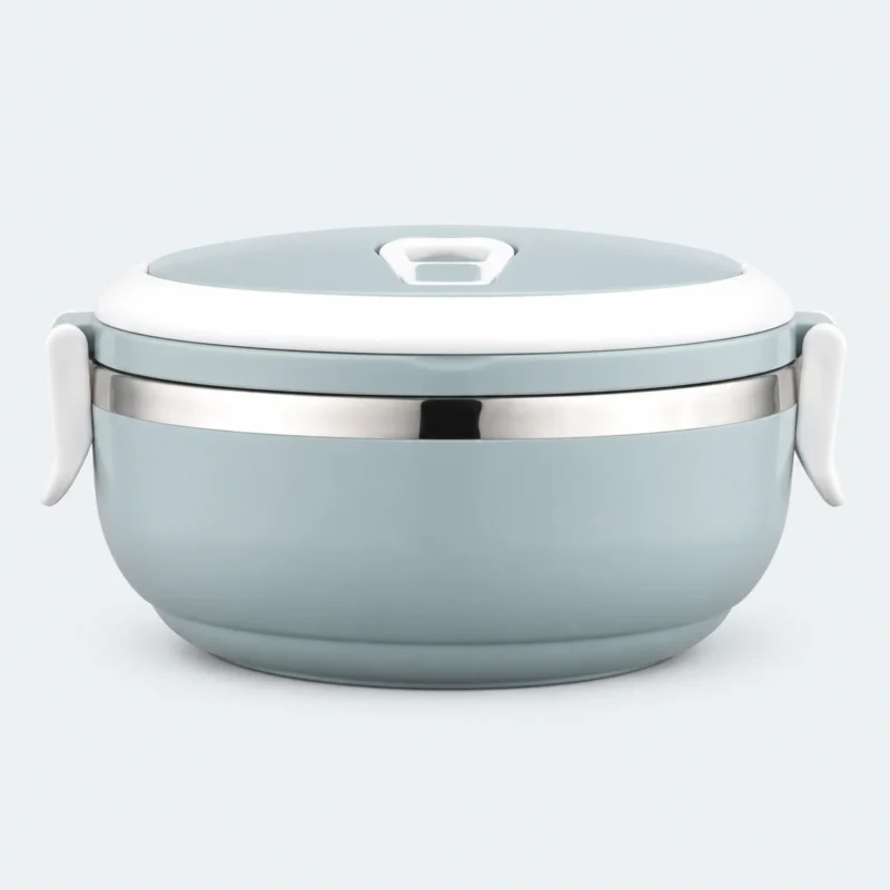 Lunch box ronde 1 étage bleu ciel avec couvercle à clips blancs
