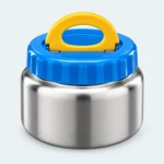 Mini pot isotherme inox 240 ml à couvercle bleu et poignée jaune