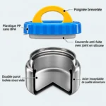 Schéma du mini pot isotherme inox : poignée, couvercle sans BPA à joint silicone et double paroi sous vide