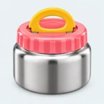 Mini pot isotherme inox 240 ml à couvercle rose et poignée jaune