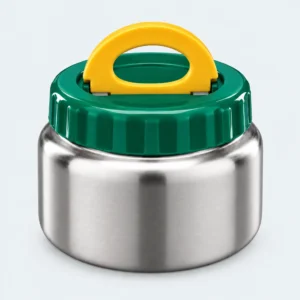 Mini pot isotherme inox 240 ml à couvercle vert et poignée jaune