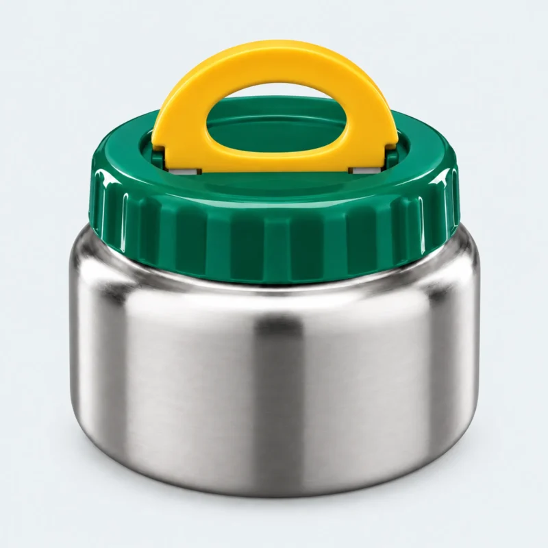 Mini pot isotherme inox 240 ml à couvercle vert et poignée jaune