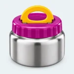 Mini pot isotherme inox 240 ml à couvercle violet et poignée jaune